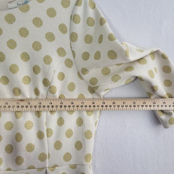 Boden Polka Dot Jacquard Dress US 12R Cream Gold Knit Holiday Party Knee Length - Picture 8 of 14